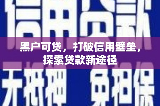 万峦黑户可贷，打破信用壁垒，探索贷款新途径